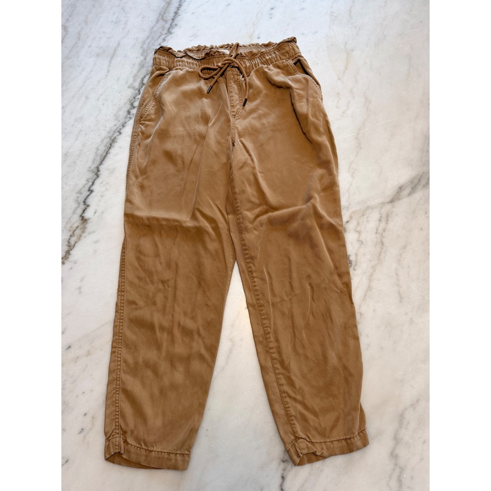 LOFT Women Tan Brown Paperbag Waist Jogger Pants Size S Drawstring Tapered Leg